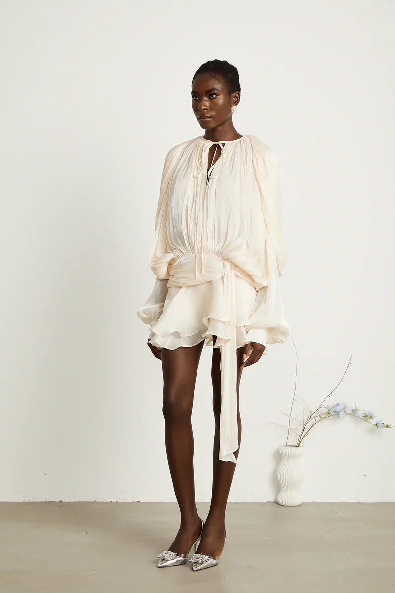Noir Ruffled Pleated Mini Dress