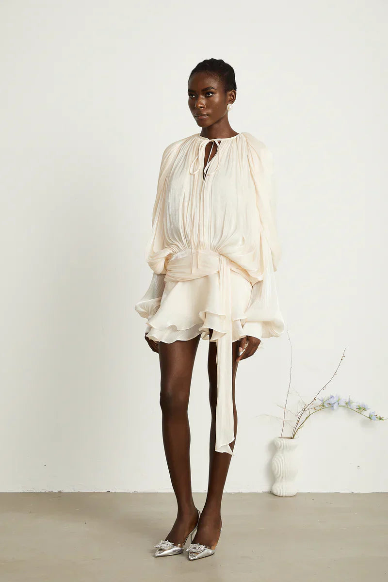 Black Gerafelde Pleated Mini Dress