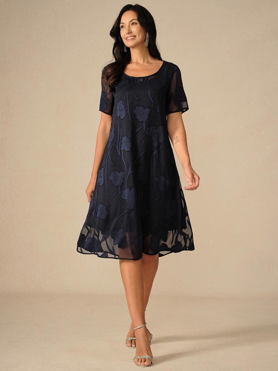 Floral Sheer Chiffon Knee-Length A Line Dress