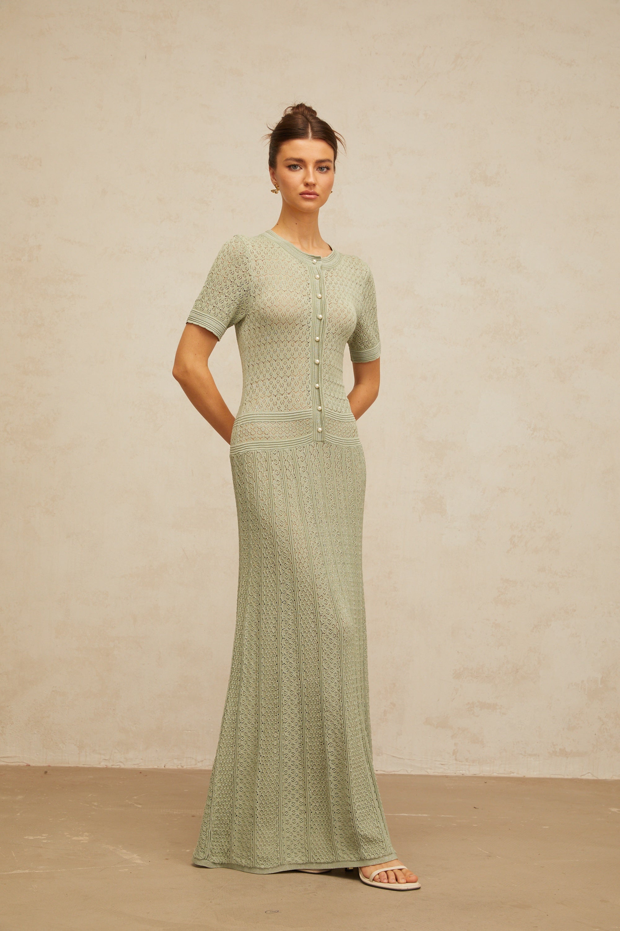 Siena Shirred Crochet Knit Maxi Dress