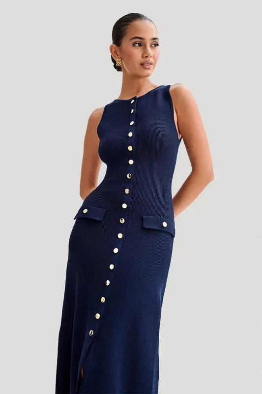 Kara Knit Maxi Dress with Button Closure