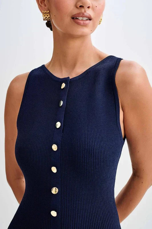 Kara Knit Maxi Dress with Button Closure
