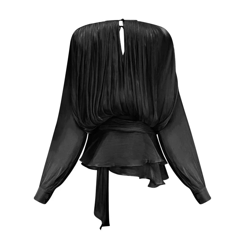 Black Gerafelde Pleated Mini Dress