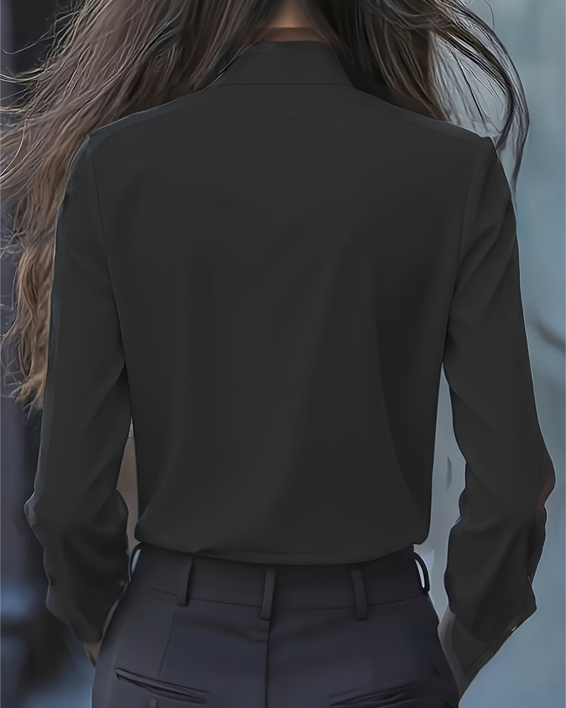 Long-Sleeved Blouse with Bow and Ruffles