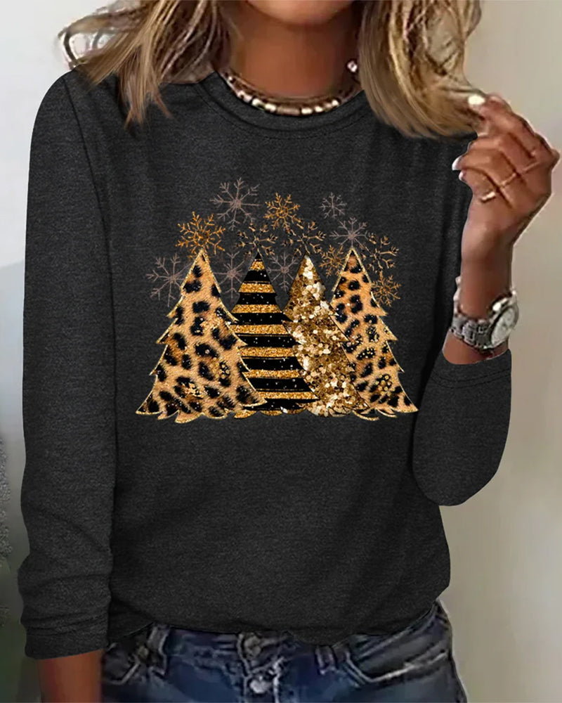 Long-sleeve top with Christmas tree graphic