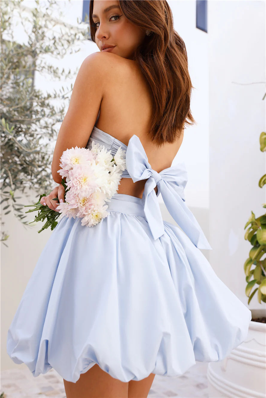 Delima Strapless Bubble Hem Mini Dress