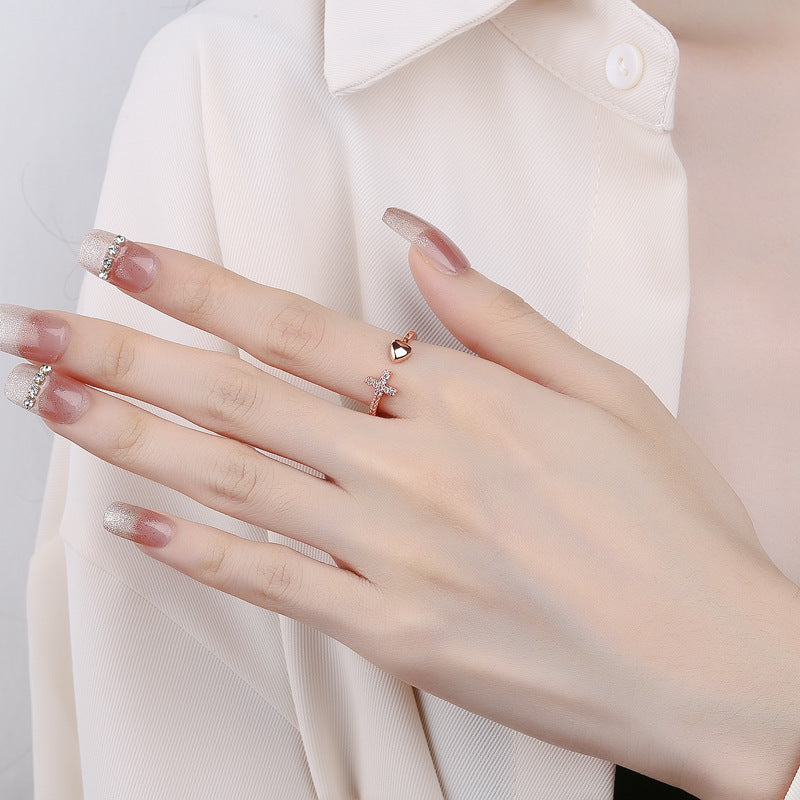 Adjustable Heart Round with Zircon and Cross for an Elegant Style