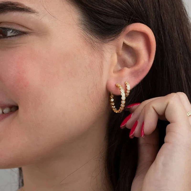 Elegant Hexagonal Hoop Earrings Gold - Eva