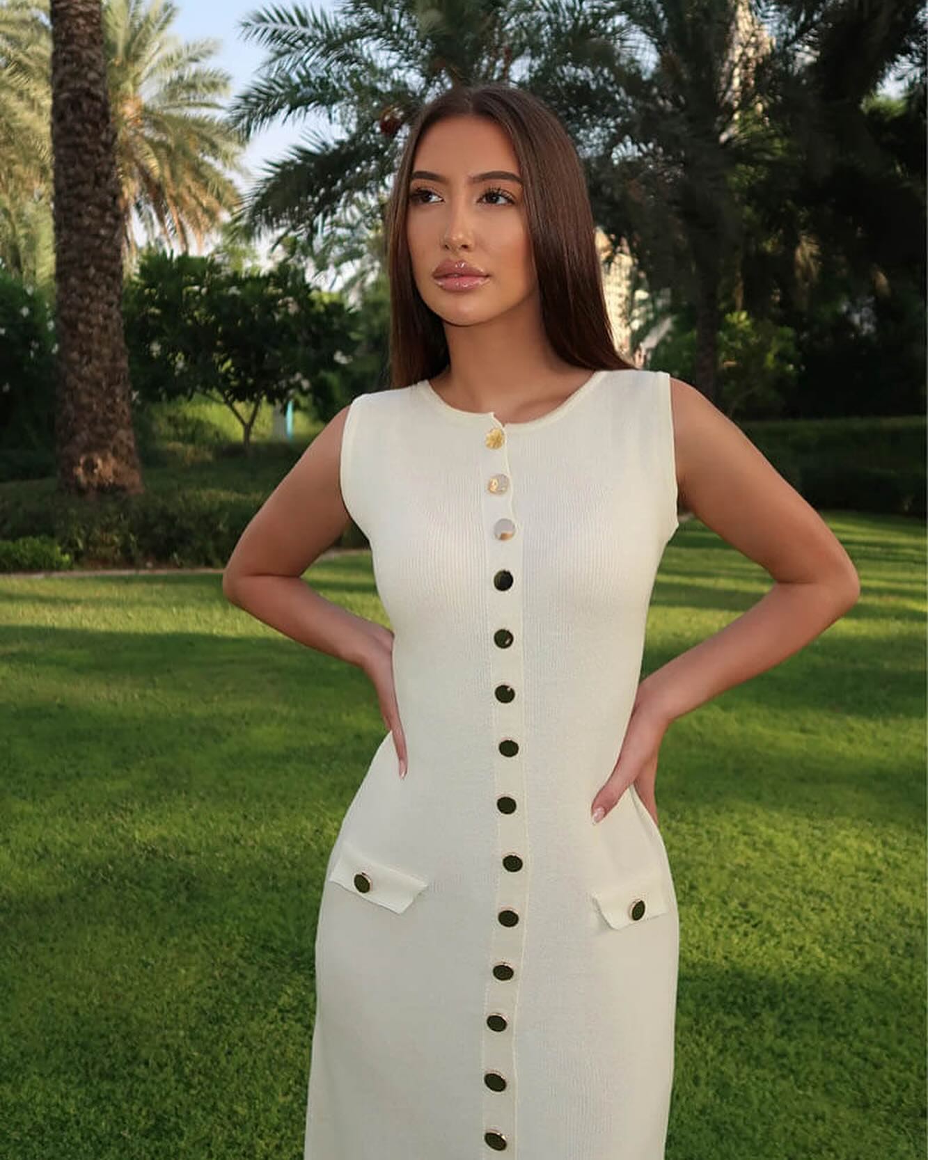 Kara Knit Maxi Dress with Button Closure