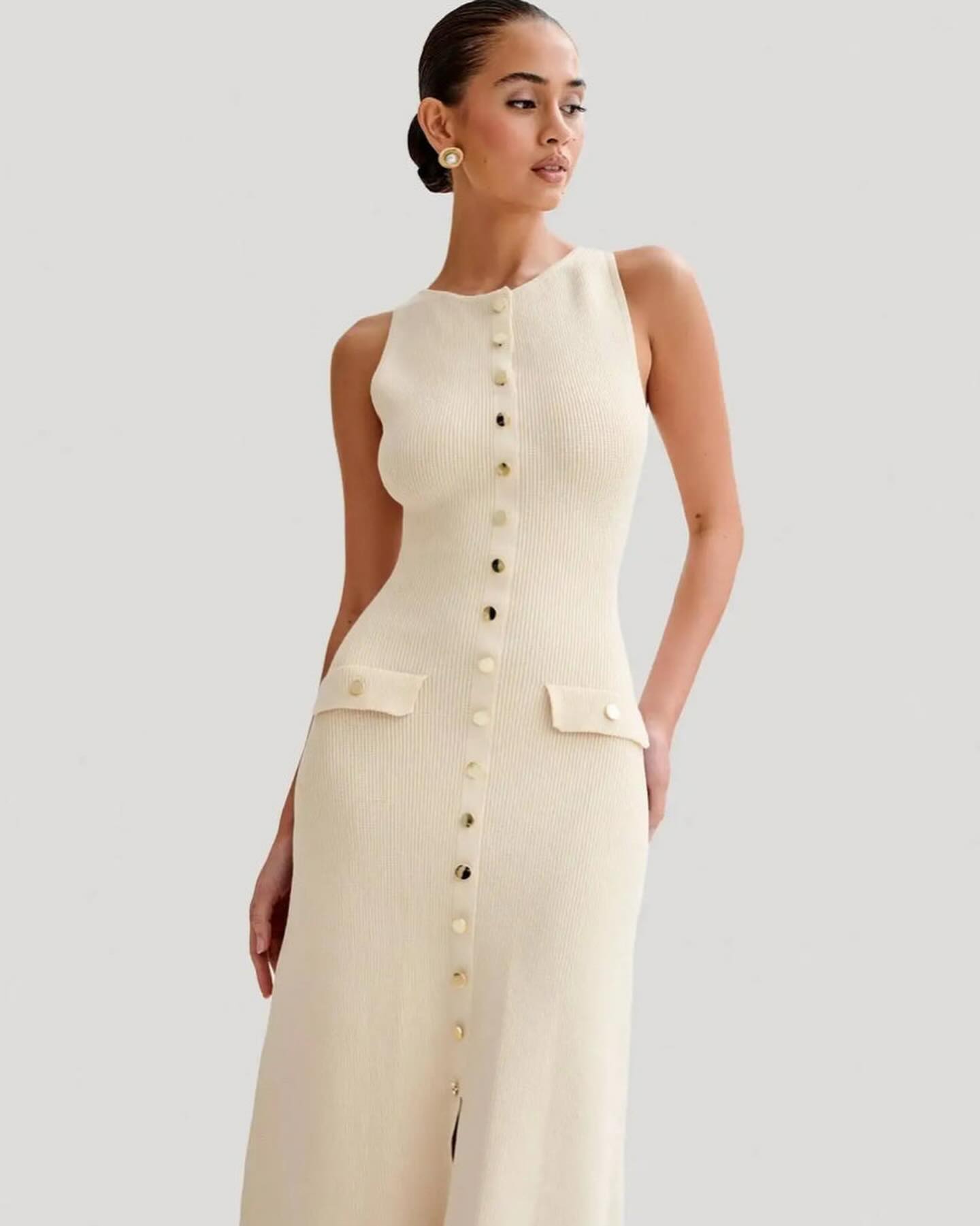 Kara Knit Maxi Dress with Button Closure