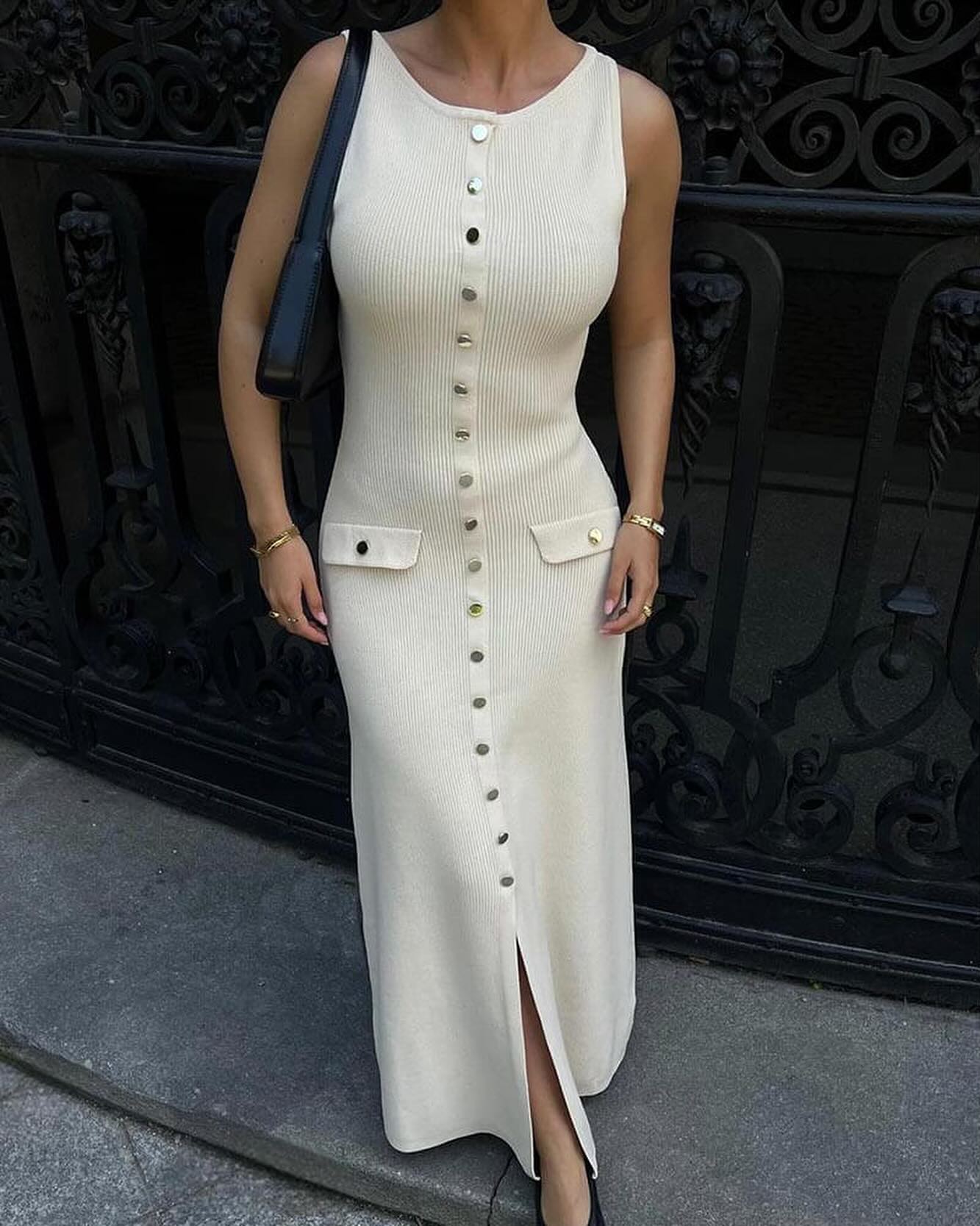 Kara Button Closure Knitted Maxi Dress