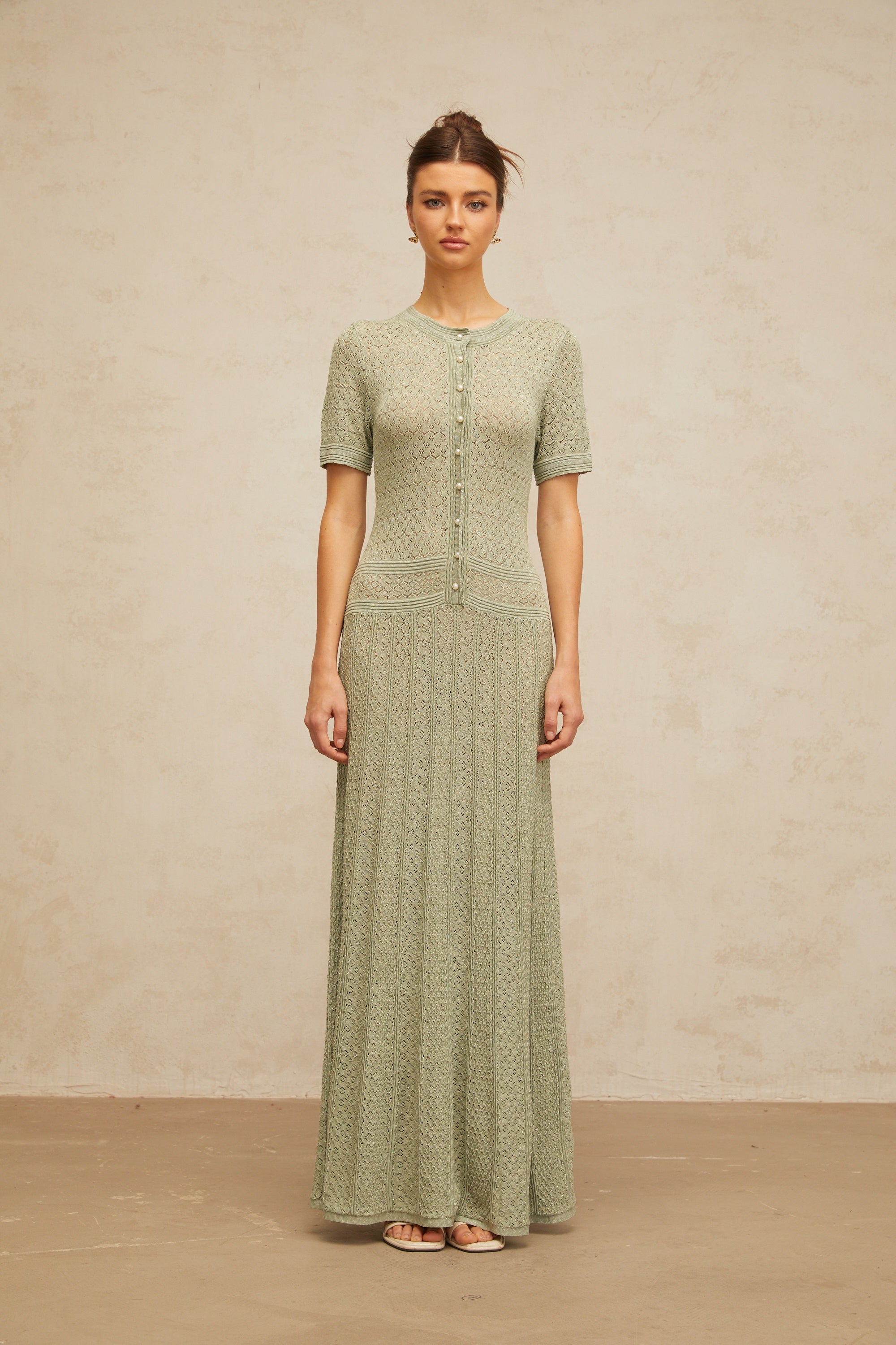 Siena Shirred Crochet Knit Maxi Dress