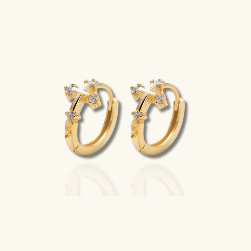 Stylish Elegant Cross Hoop Earrings with Sparkling Cubic Zirconia - Lillian