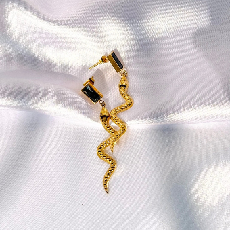 Stylish Snake Earrings with Sparkling Cubic Zirconia - Penelope