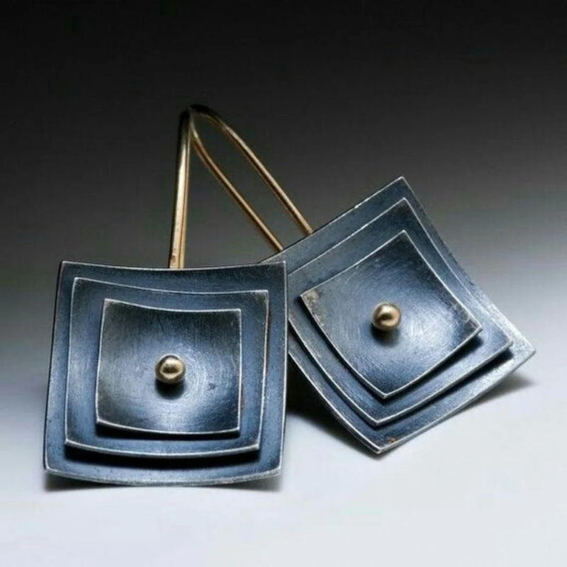 Elegant Blue Vintage Square Earrings - Seduction