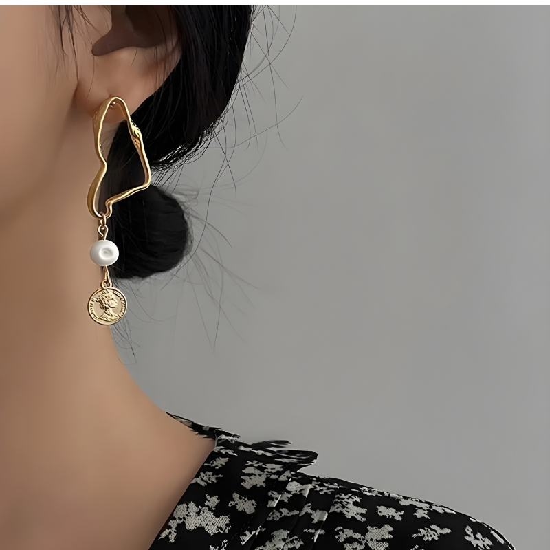 Elegant asymmetrical baroque pearl earrings with hanging design - Rachel