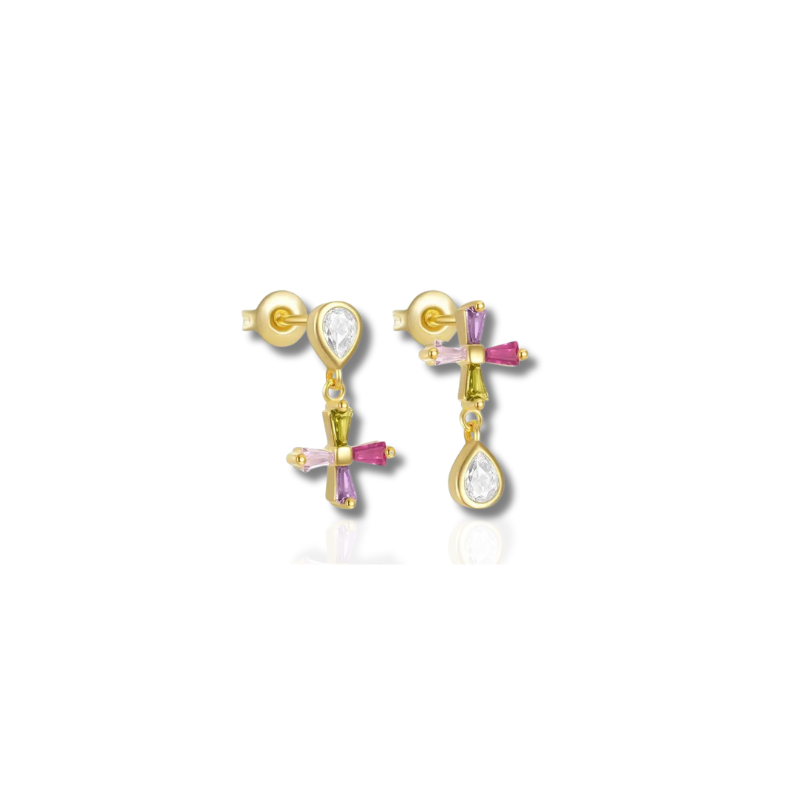 Asymmetrical Zircon Cross Earrings - Maria