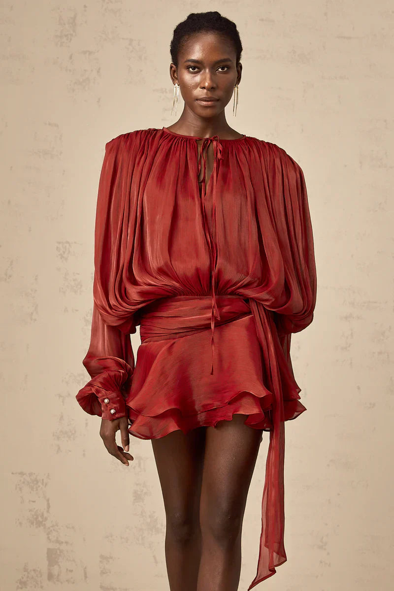 Black Gerafelde Pleated Mini Dress