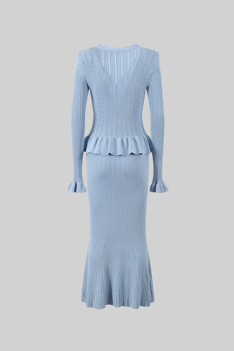 Ruffled Jacket & Flared Skirt Knit Matching Set