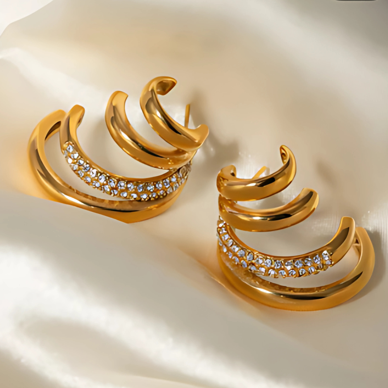 Elegant Triple Earrings with Zircon - Nini