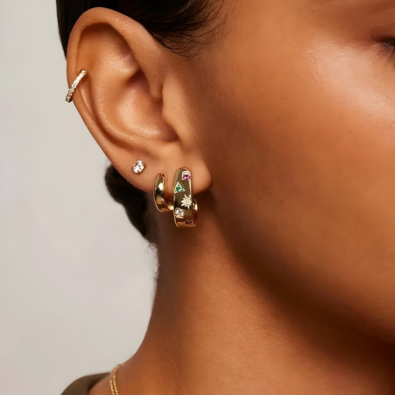 Jade Chunky Multicolor Cubic Zirconia Huggie Earrings for a Bold Look