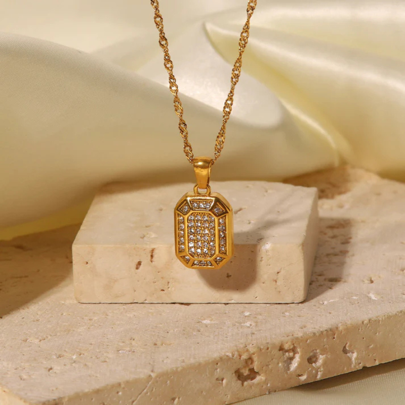 Elegant Geometric Zirconia Pendant Necklace - Julia Style
