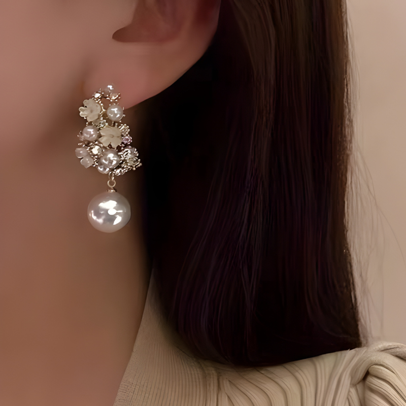 Stylish Fine Pearl Earrings with Flower Dangle for an Elegant Look - Dana