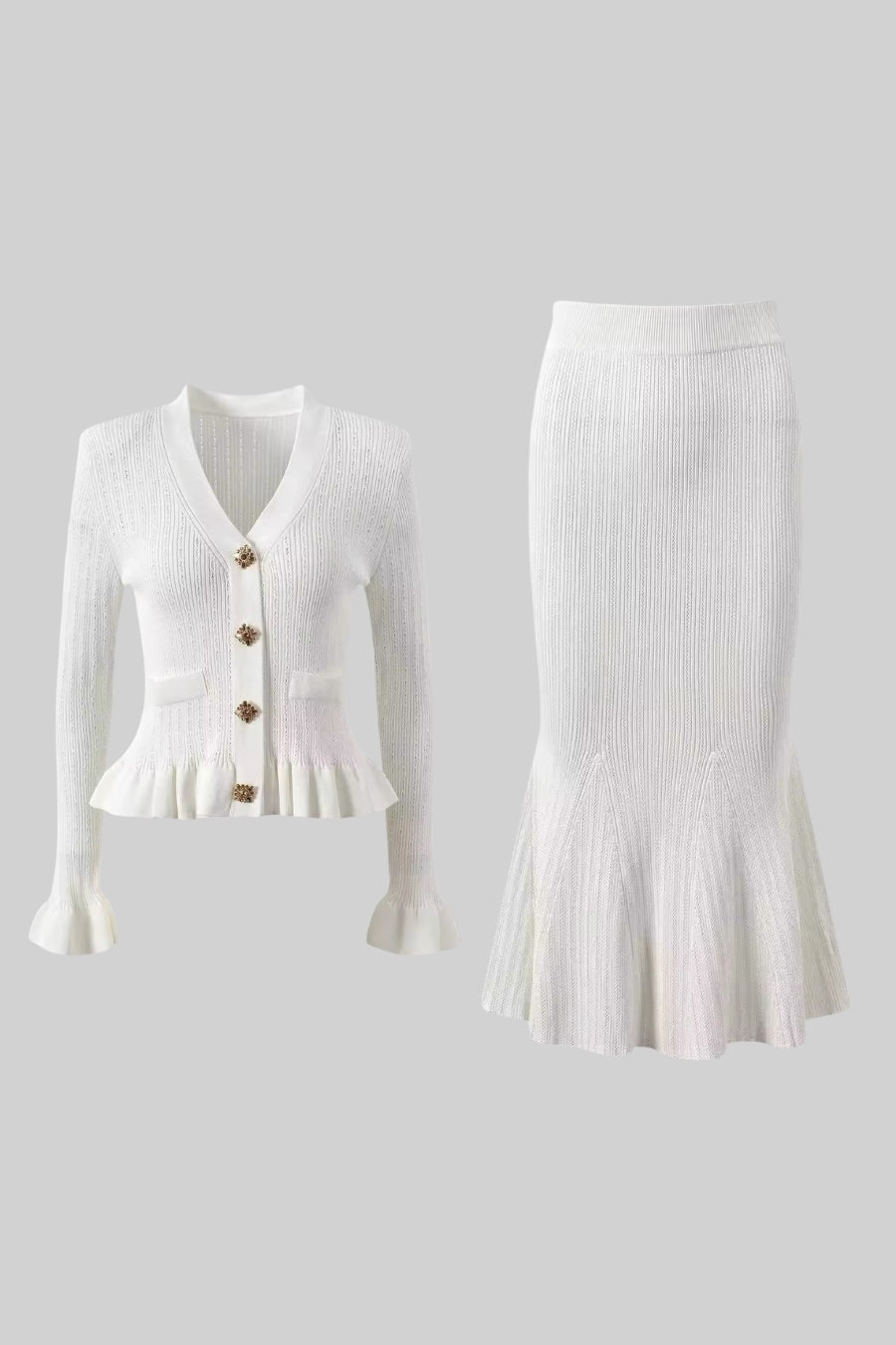 Ruffled Jacket & Flared Skirt Knit Matching Set