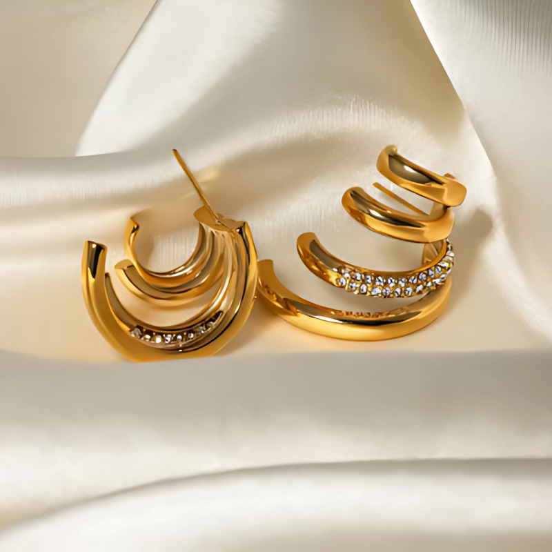 Elegant Triple Earrings with Zircon - Nini