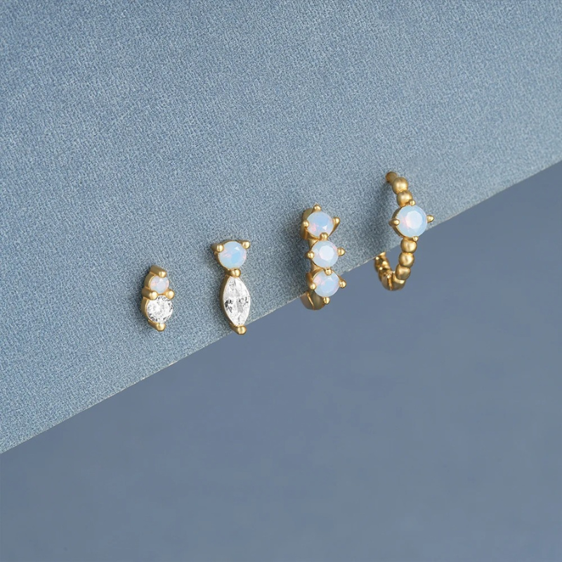 Elegant Blue Opal Stud Earring Set - Lisa