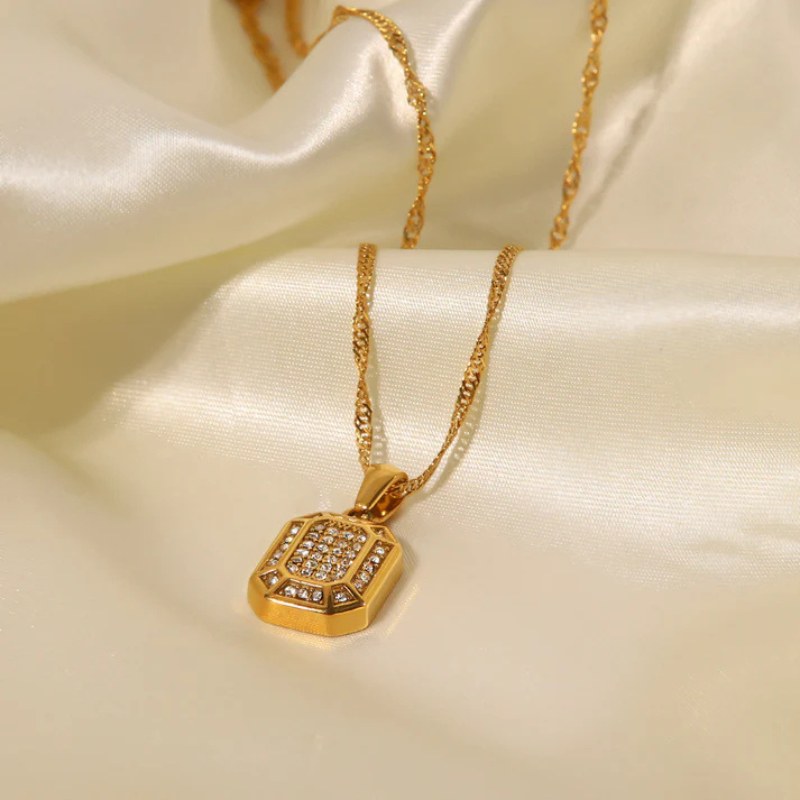 Elegant Geometric Zirconia Pendant Necklace - Julia Style