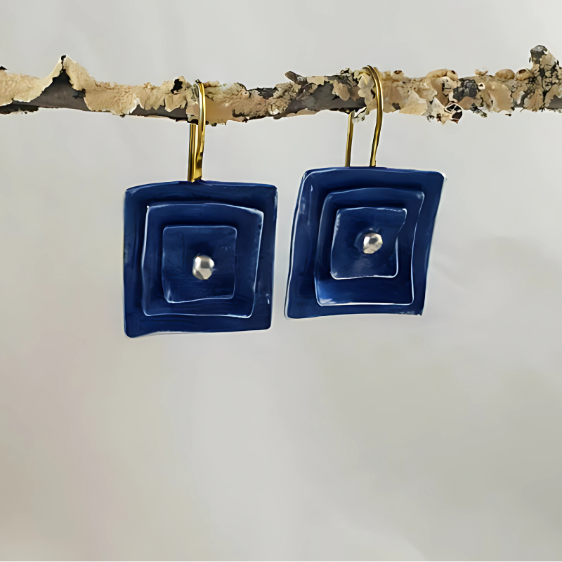 Elegant Blue Vintage Square Earrings - Seduction