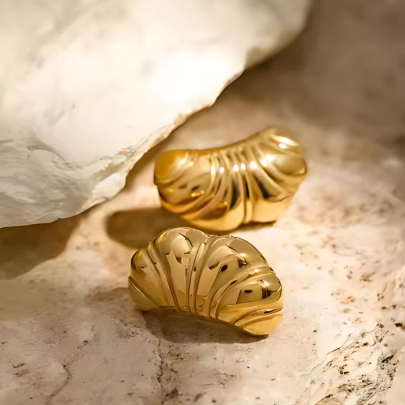 Stylish Glossy Croissant Earrings with Elegant Jasmine Accents