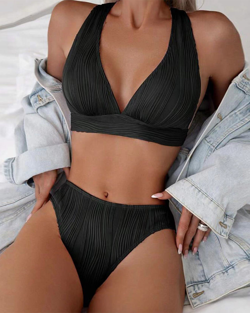 Solid Deep V Sexy Bikini