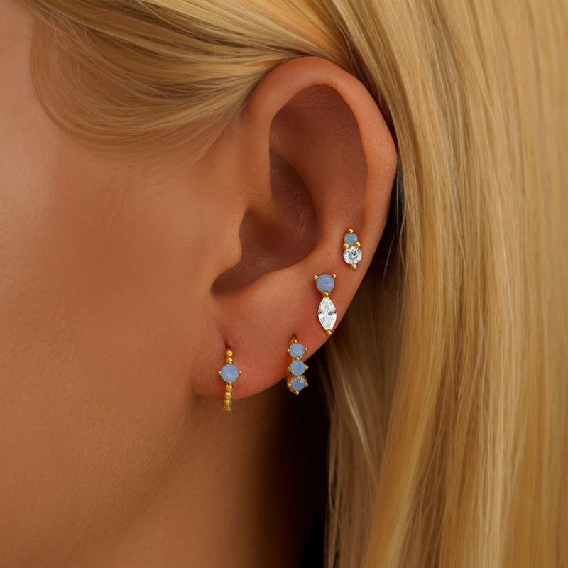 Elegant Blue Opal Stud Earring Set - Lisa
