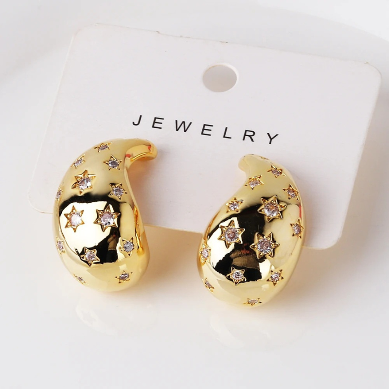 Chic Elegant Drop-Shaped Earrings with Star Zircon Studs - Eugenia