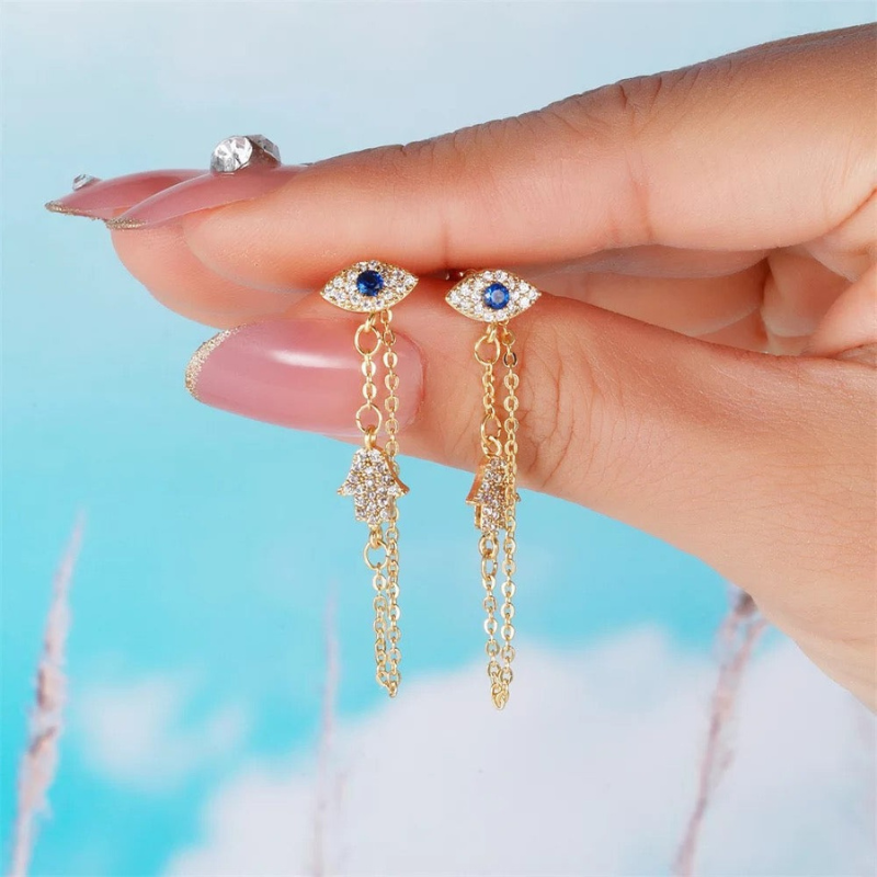 Deanna Eye Hamsa Hand Palm Bedel Earrings