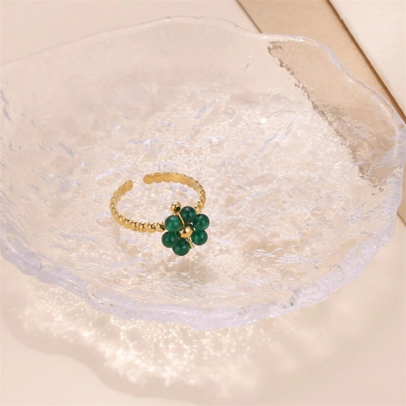 Elegant Gold-Plated Beaded Flower Open Ring - Ruth for a Stylish Look