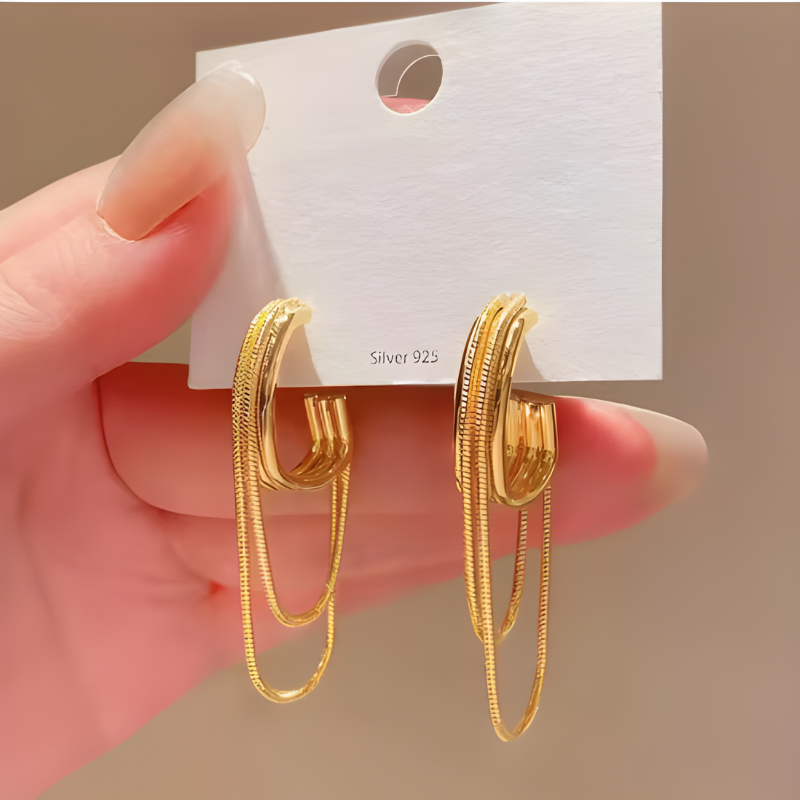 Geometric Stud Earrings with Tassel - Laura