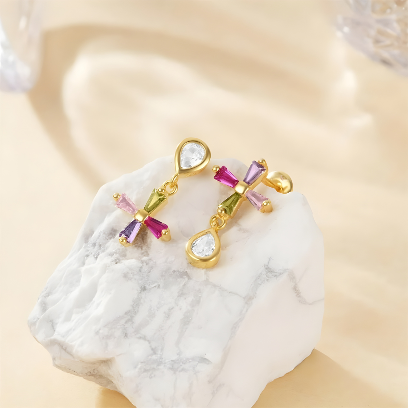 Asymmetrical Zircon Cross Earrings - Maria