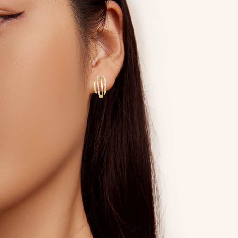 Stylish Double Hoop Earrings with Zirconia for an Elegant Look