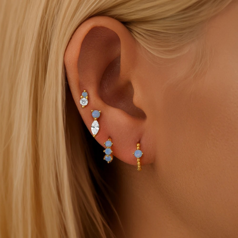Elegant Blue Opal Stud Earring Set - Lisa