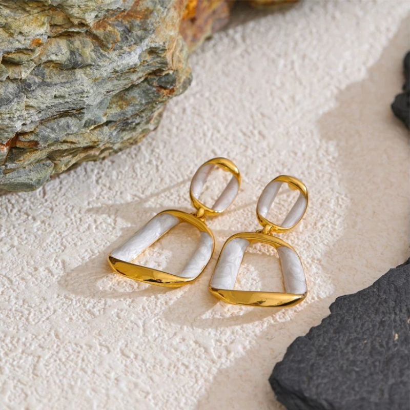 Elegant Gold Plated Enamel Earrings - Celia