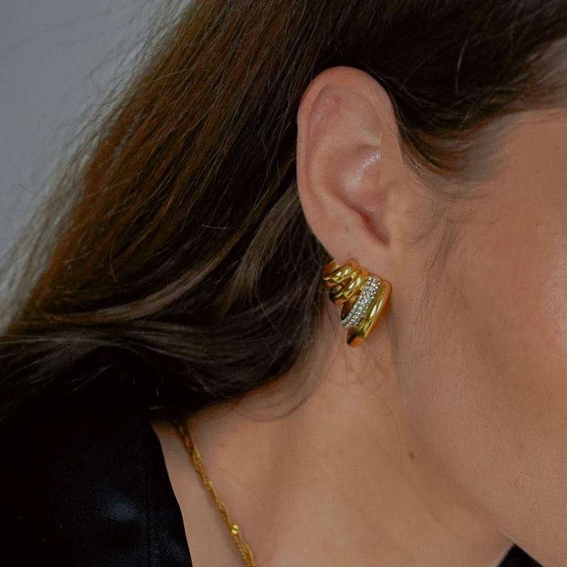 Elegant Triple Earrings with Zircon - Nini