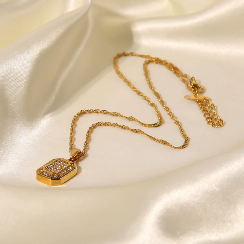 Elegant Geometric Zirconia Pendant Necklace - Julia Style
