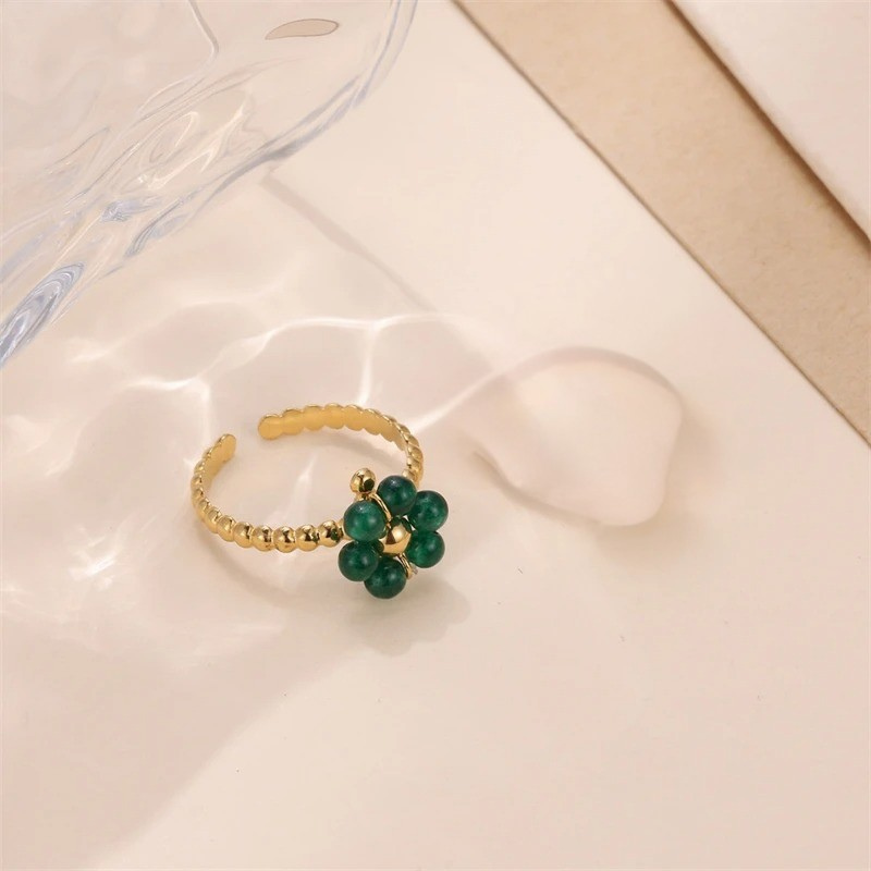 Elegant Gold-Plated Beaded Flower Open Ring - Ruth for a Stylish Look