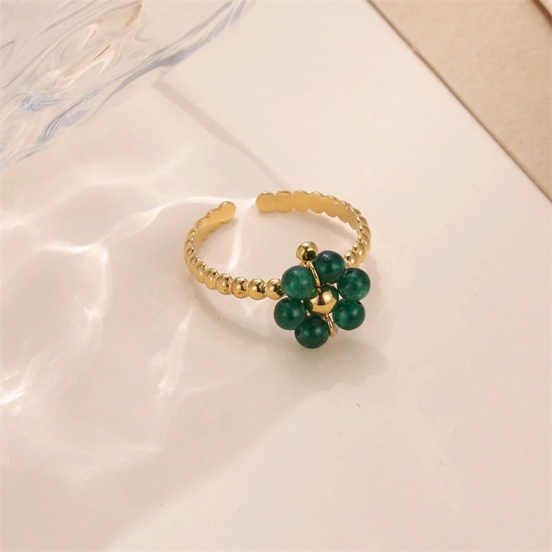 Elegant Gold-Plated Beaded Flower Open Ring - Ruth for a Stylish Look