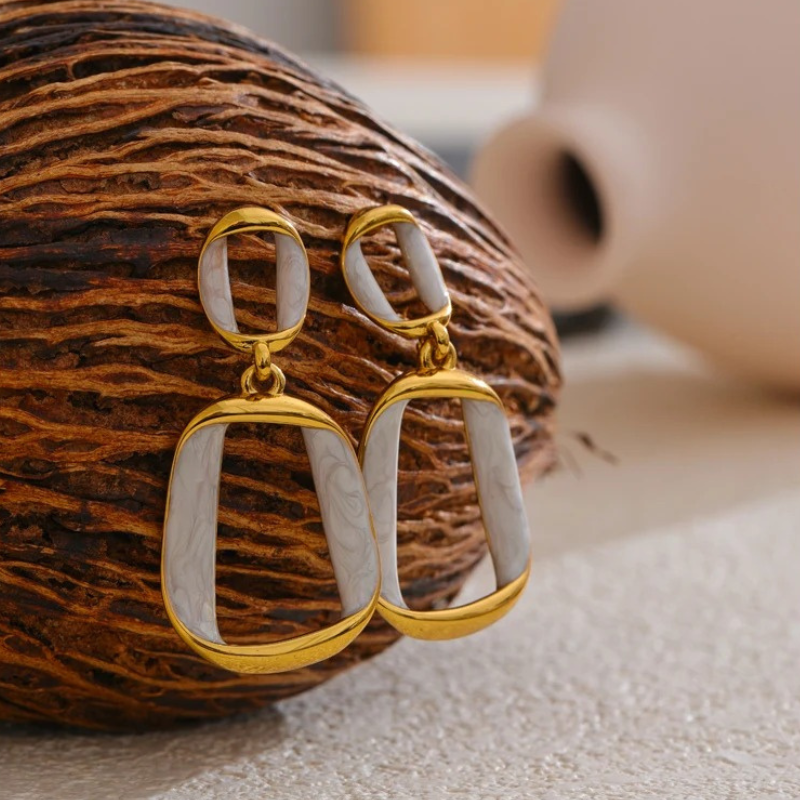 Elegant Gold Plated Enamel Earrings - Celia