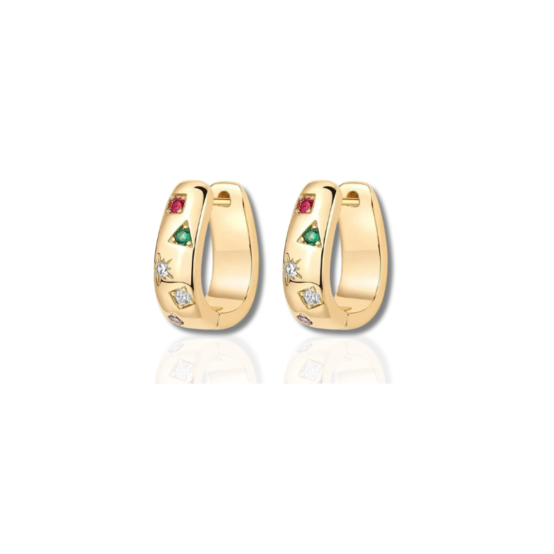 Jade Chunky Multicolor Cubic Zirconia Huggie Earrings for a Bold Look