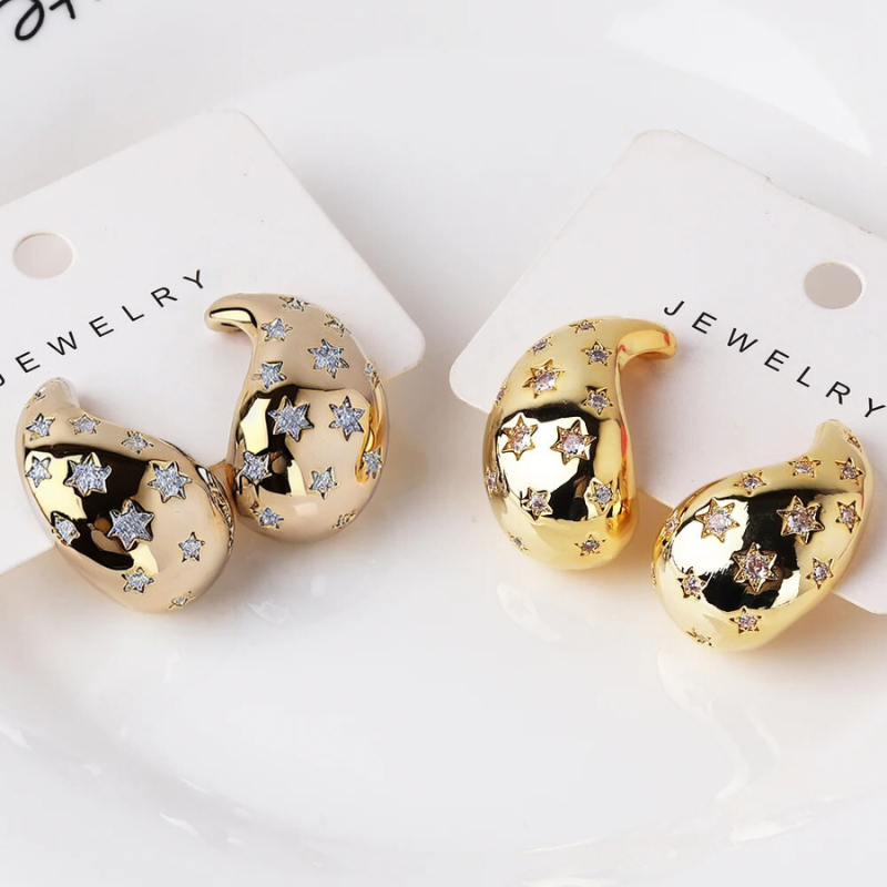 Chic Elegant Drop-Shaped Earrings with Star Zircon Studs - Eugenia